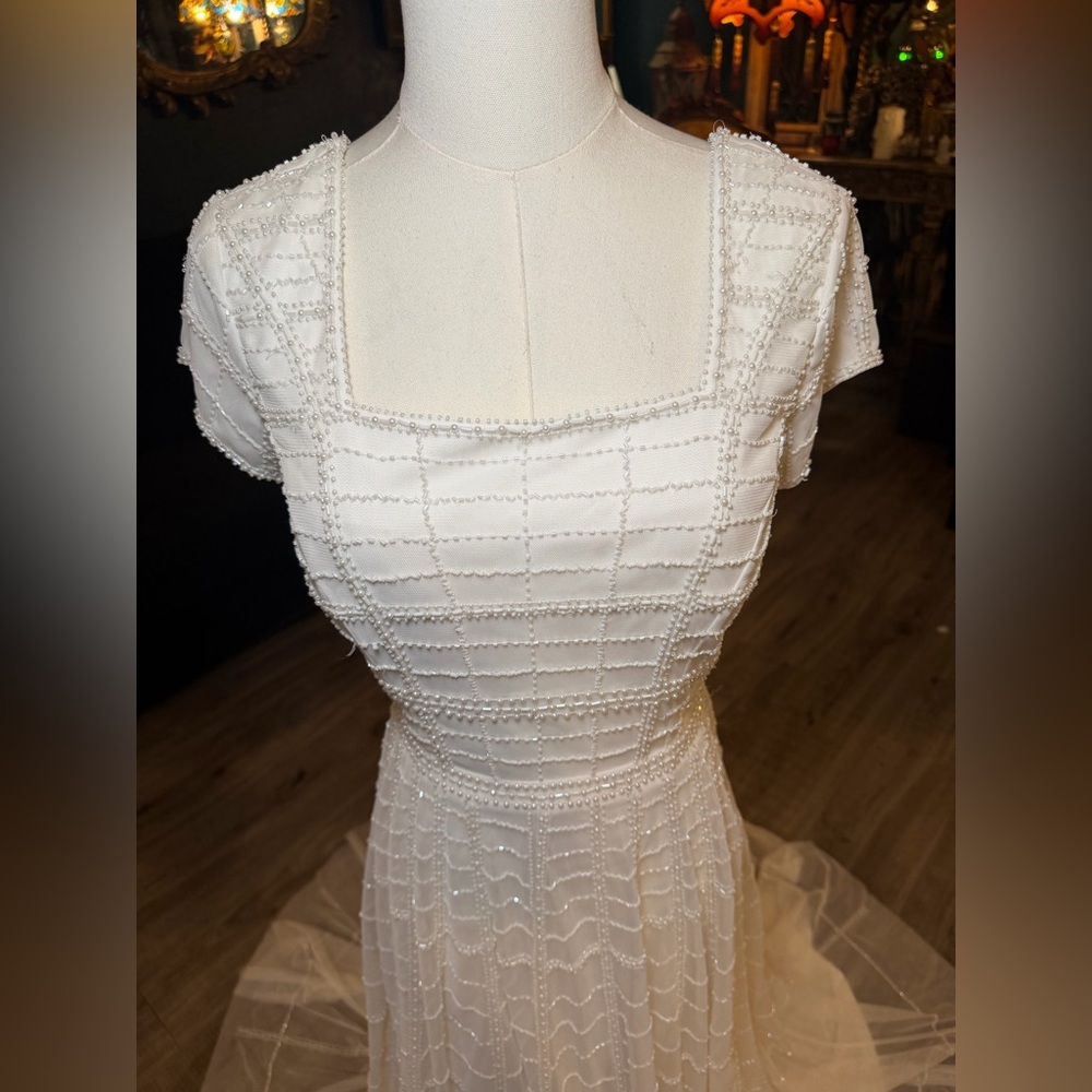 Adrianna Papell Platinum Bridal Gown – Style 39002 | Beaded Tulle Wedding Dress - Picture 4 of 11